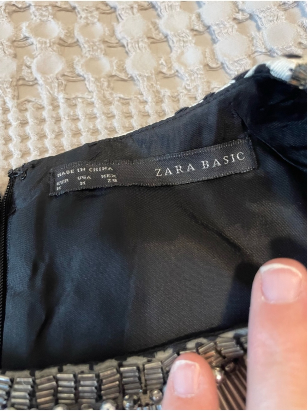 Zara Basic Black Beaded embellished textured dress tweed bejeweled chic - Picture 3 of 4